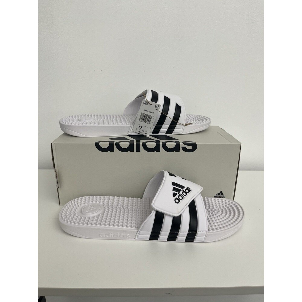 Adidas Adissage Slides Men Size 17 Hook Loop Closure White/Black